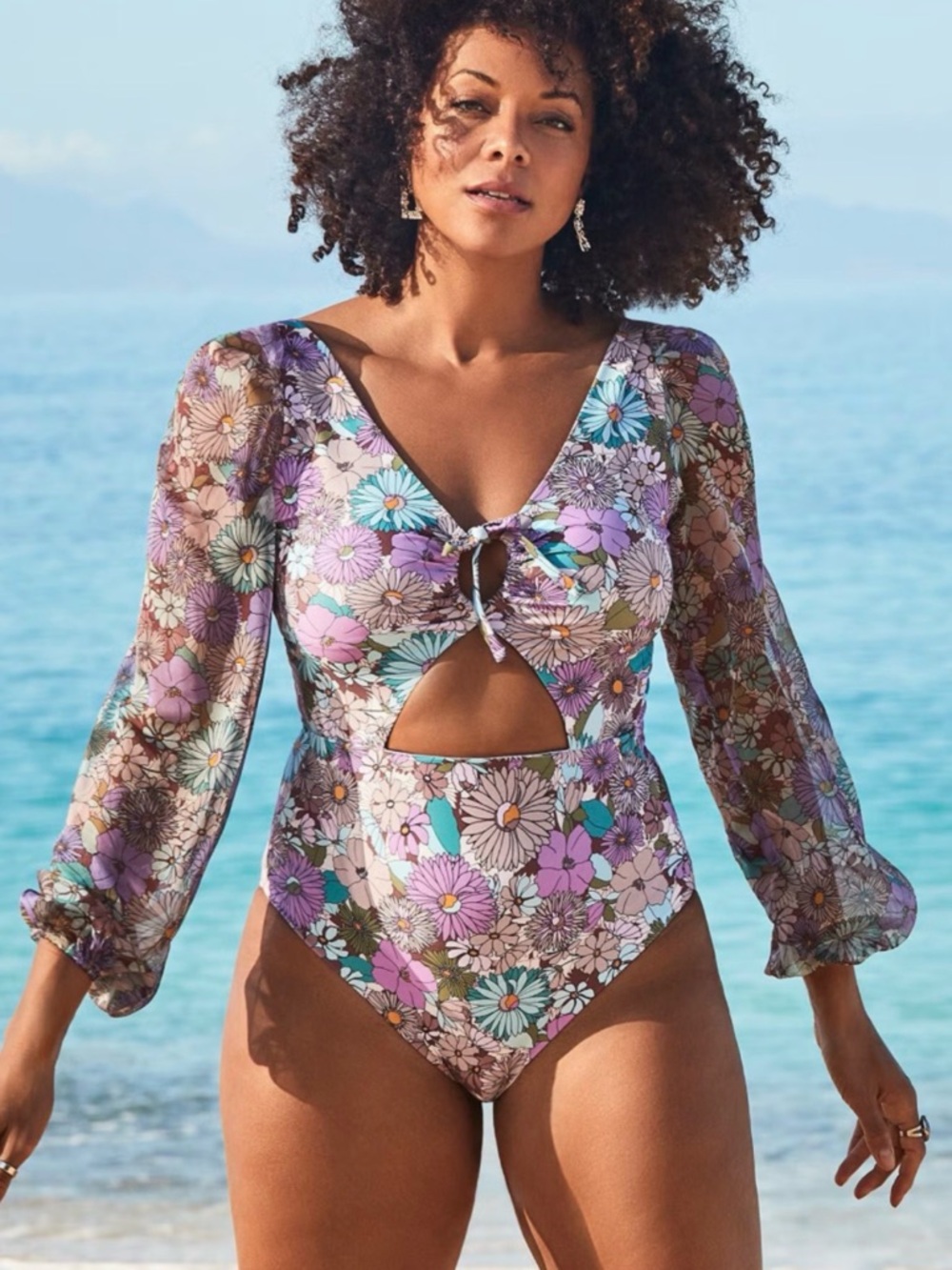 Cup Sized CHIFFON SLEEVE ONE PIECE SWIMSUIT